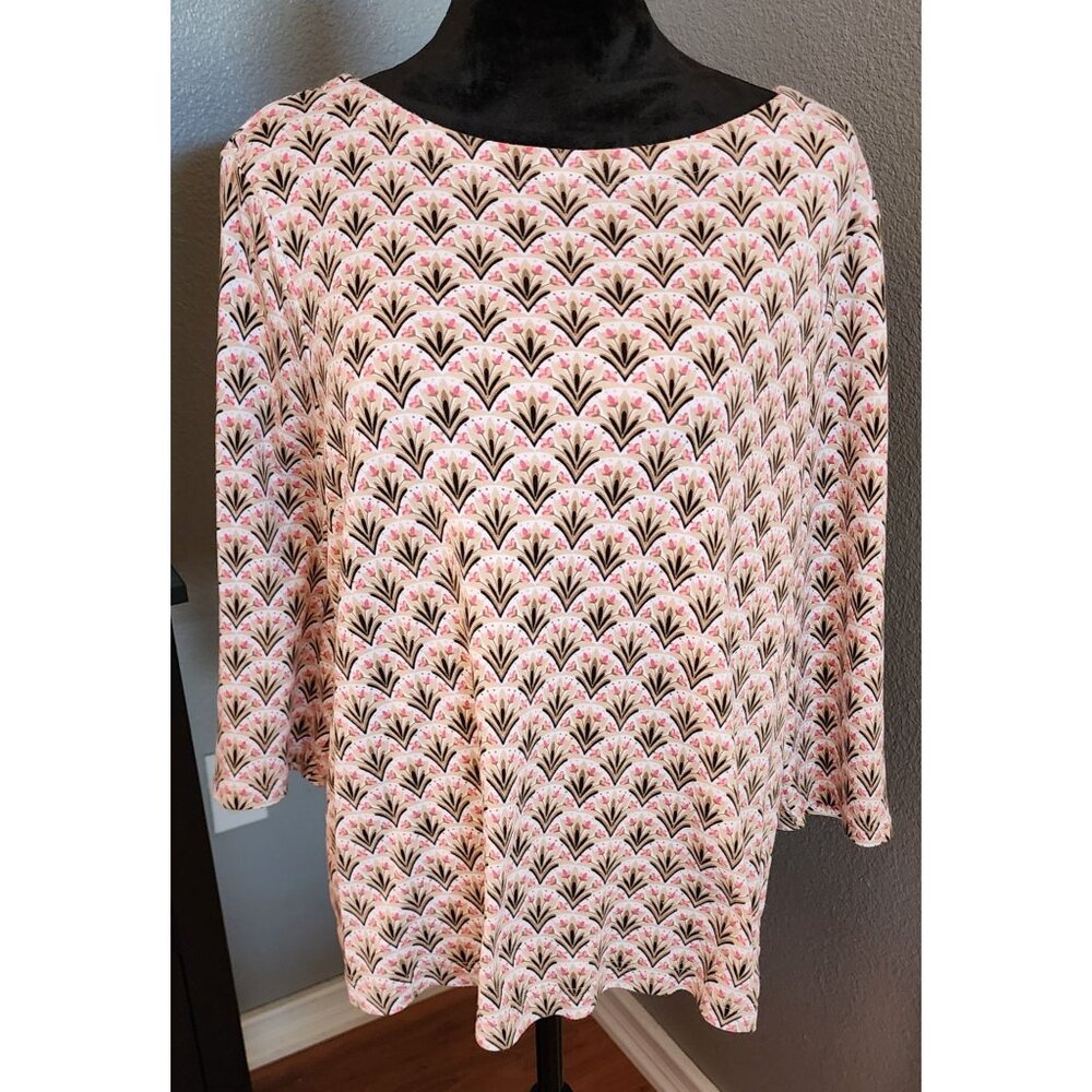 Croft & Barrow Blouse Womens PXL Petites Pink Beige‎ Floral 3/4 Sleeve Scoop Top